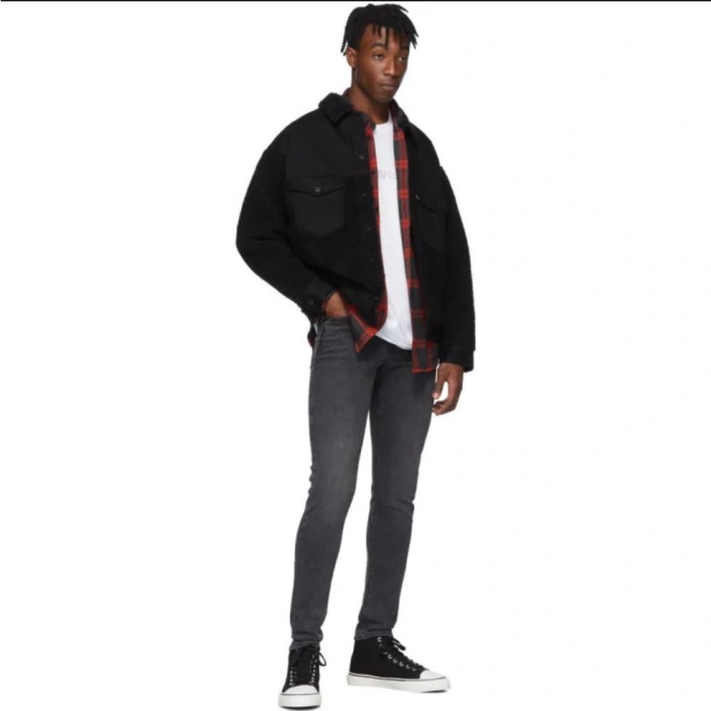 Levis Made and Crafted Black Oversized Sherpa Denim Trucker Jacket Pre-Owned L